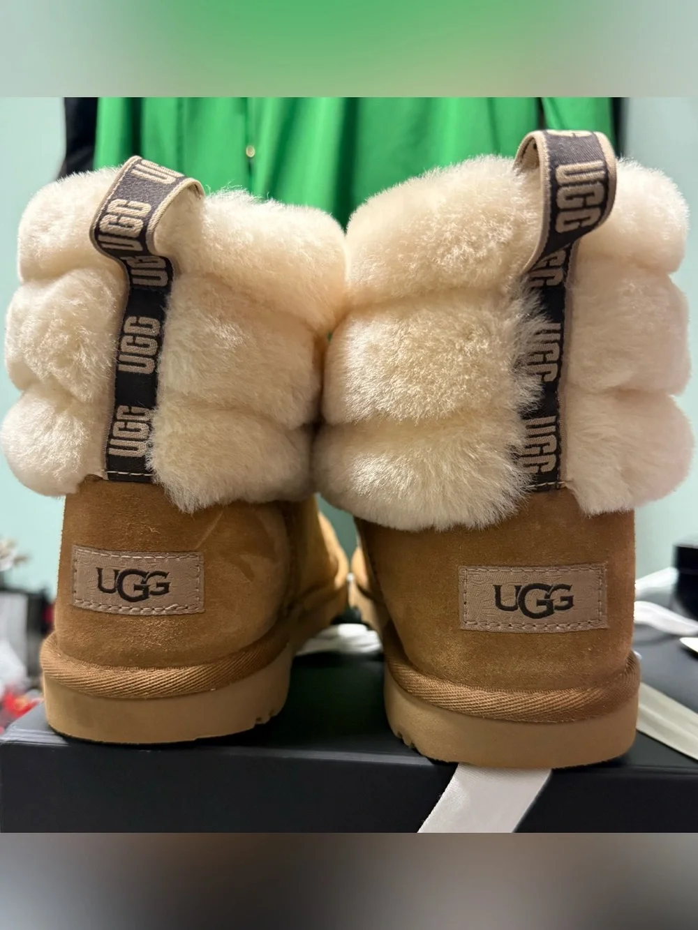 UGG Chestnut Suede Fold-Down Shearling Pull-On Boots